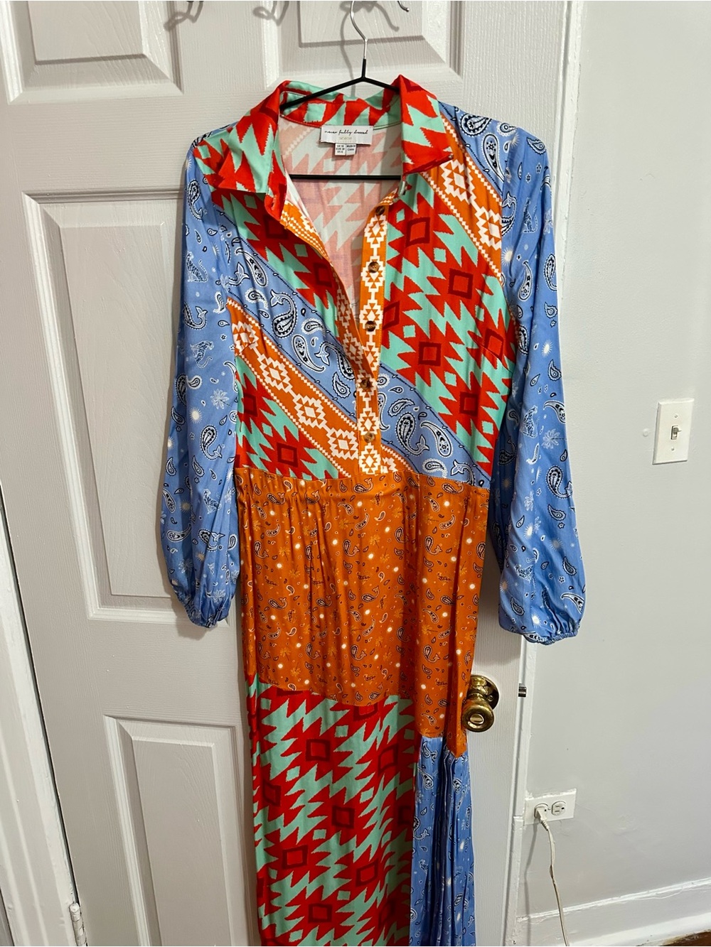 Never Fully Dressed Patchwork Maxi Dress in Blue, Orange, Red & Mint